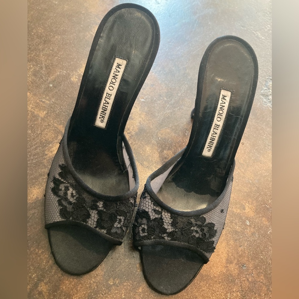 Manolo Blahnik Lace Pattern Slides